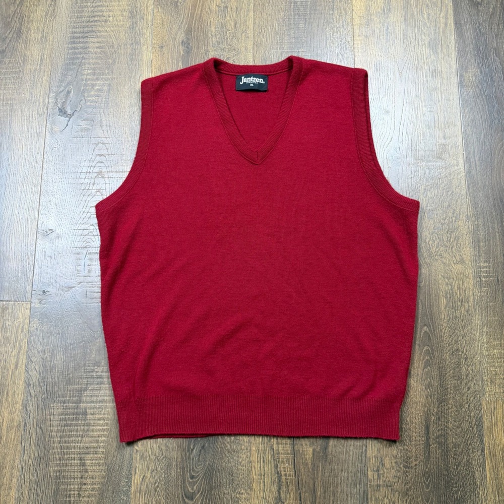Vintage 80s Jantzen Sweater Vest Mens XL Burgundy Orlon Acrylic USA